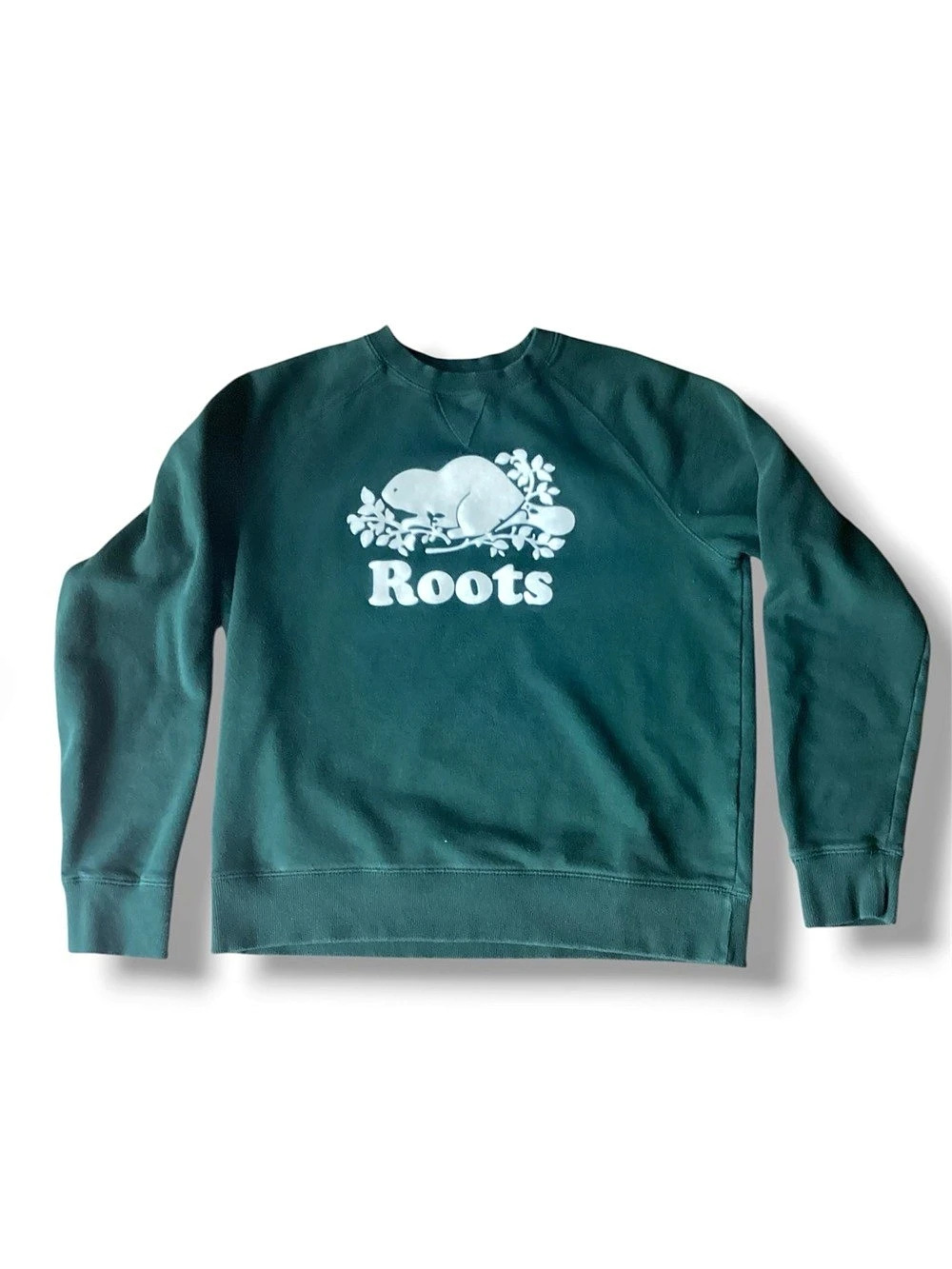 Roots Canada Classic Cooper Beaver Crewneck Sweatshirt Forest Green Size M